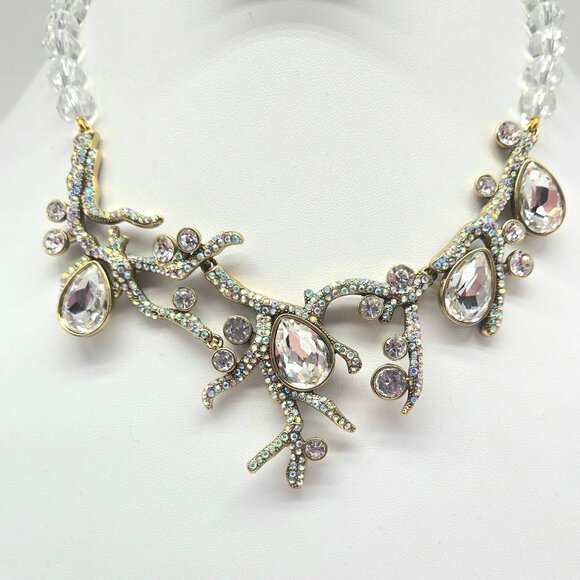 Heidi Daus Budding Branch Aurora Borealis Swarovski Crystal Coral Necklace NIB - Picture 1 of 11